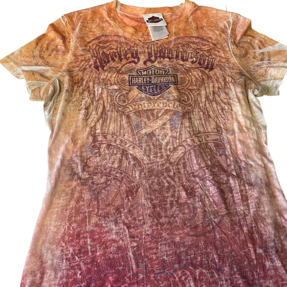 Harley-Davidson Orange Pink Burn Out T-Shirt - Picture 5 of 6